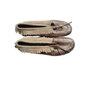 Calleen Cordero Leather Studded Fringe Leather Brown Flats size 8